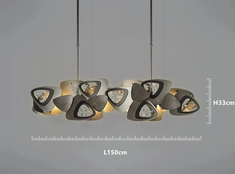 Maison Ornate Postmodern Crystal Ball Chandelier with geometric glass and metal shades, dual rod suspension.