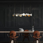 Maison Ornate Nordic Gold Crystal Dining Room LED Chandelier with mixed metallic and marble-like discs.