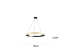 Circular black ring chandelier with luxury crystals, 60cm wide, 5.5cm tall, suspended by three thin wires.