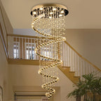 Maison Ornate Duplex Spiral Crystal Pendant Light with cascading golden lights and elegant crystal beads.