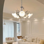 Art Deco Crystal Chandelier with Pastoral Glass Flowers