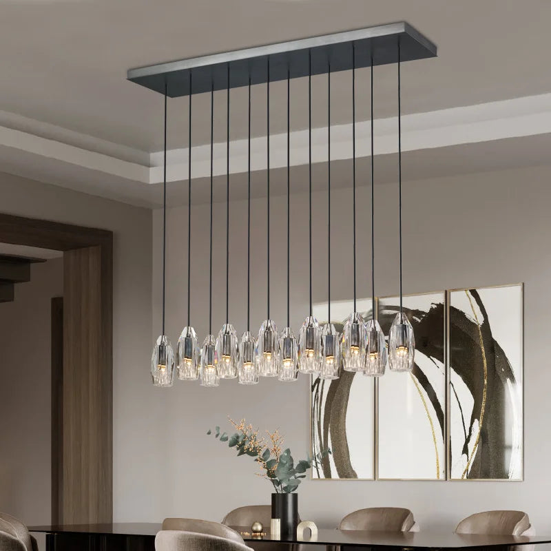 Rectangular Post-Modern Copper Crystal Dining Room Chandelier