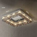Square two-tier LED crystal chandelier with hanging crystals, 80x80x16cm, 240W, modern elegant design.