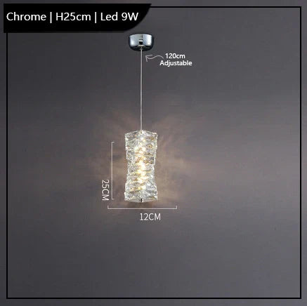 Maison Ornate K9 Crystal Industrial Chandelier with textured glass shade, 9W LED, 120cm adjustable cord.