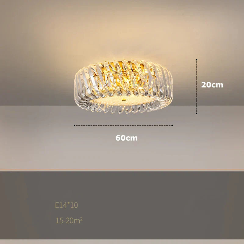 Round LED chandelier with leaf-like glass, warm glow, 60cm wide, 10 E14 bulbs.