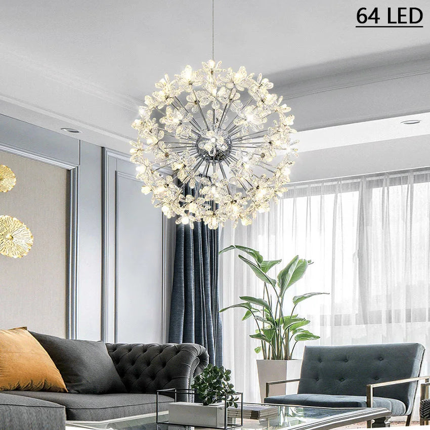 Maison Ornate Modern Dandelion Crystal Ball Chandelier with Integrated LEDs, featuring sparkling crystal accents.