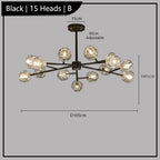 Maison Ornate Postmodern Crystal Chandelier with 15 glass globes, sleek rods, and adjustable length.