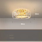 Round gold and glass chandelier with crystals, 80x20 cm, uses 15 E14 bulbs.