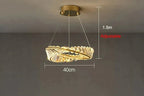 Gold and crystal chandelier, 40cm wide, remote control, adjustable 1.5m suspension for modern elegance.
