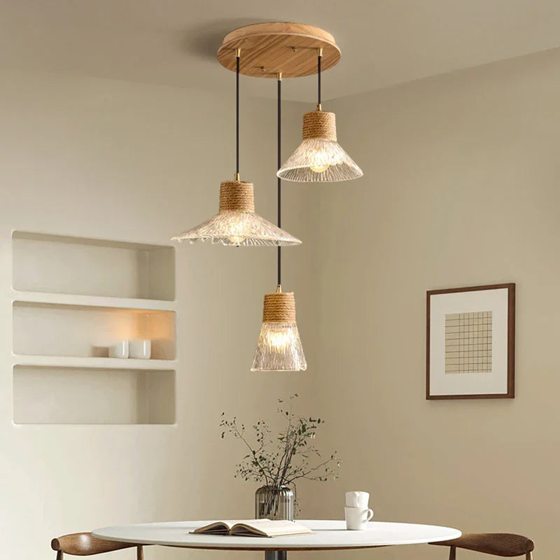 The Modern Crystal Chandelier with striped glass by Maison Ornate features elegant, contemporary design.