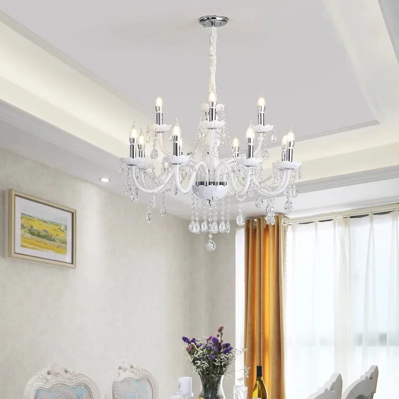 Maison Ornate Nordic Baroque Crystal Chandelier with Curved Tubes suspended from a white ceiling.