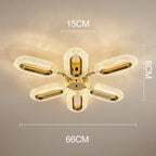 Post-modern LED chandelier with five oval, crystal-edged lights in a star pattern. 66 cm wide.