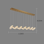 Modern gold rectangular chandelier with ten oval crystal fixtures and energy-efficient LEDs, staggered in design.