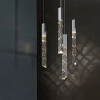 Four Maison Ornate Modern Crystal Chandeliers with chrome frames and crystal pendants, uniquely suspended.