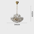 Maison Ornate French crystal glass flower LED chandelier with gold chain and floral accents, D45CM x H32CM.