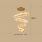 Modern crystal chandelier with four dimmable rings and round mount, warm LED lighting, 200cm height.