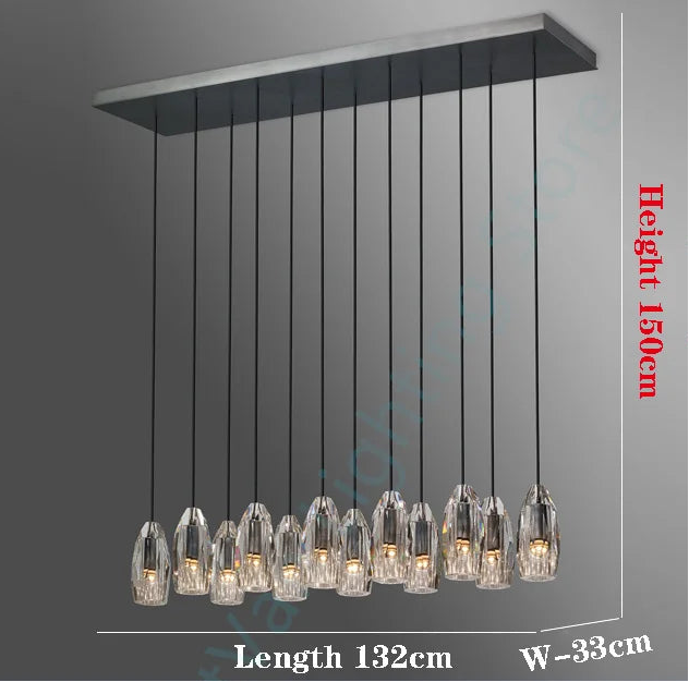 Rectangular Post-Modern Copper Crystal Dining Room Chandelier