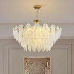 Maison Ornate Modern Crystal Chandelier with vintage tassels and feathers, elegant design, warm lighting.