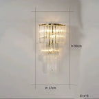 Ornate modern LED crystal chandelier with cascading glass rods, gold accents, and three E14 bulbs.