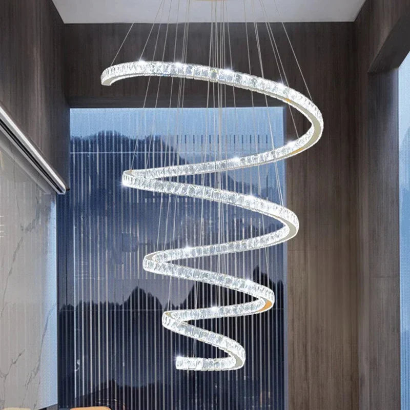Maison Ornate spiral crystal pendant light with Nordic design, features crystal-like segments and industrial appeal.