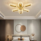 Maison Ornate Post-Modern LED Crystal Floral Art Deco Chandelier in gold, with intricate crystal detailing.