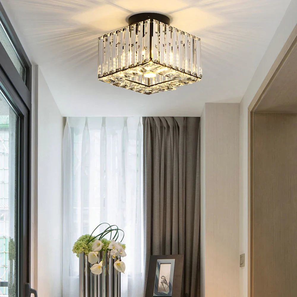 Maison Ornate Modern Square Crystal Glass LED Ceiling Light chandelier, featuring sleek crystal accents.