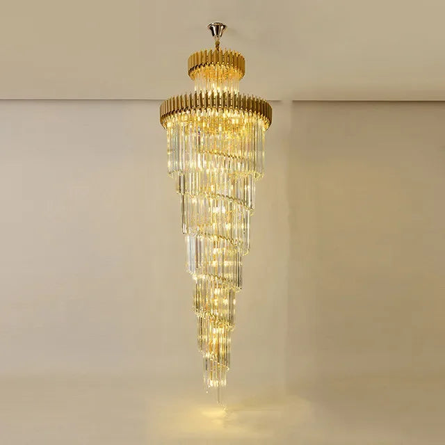 Vintage Crystal Chandelier with LED Spiral for High Ceilings