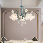 Art Deco Crystal Chandelier with Pastoral Glass Flowers