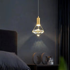 Maison Ornate Modern Nordic Diamond Design Crystal Pendant with geometric crystal shade softly illuminated.