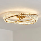 Modern circular gold-frame chandelier with angled crystals, LED lighting, and elegant light reflections.