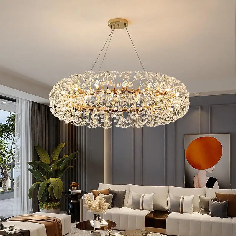 Maison Ornate Crystal Bedroom Chandelier with elegant gold metal details and sparkling crystal accents.