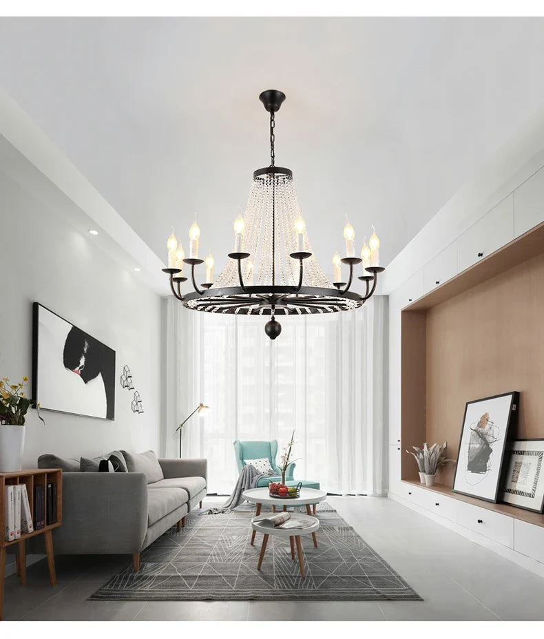 Maison Ornate Industrial Crystal Chandelier with iron and acrylic details, elegant crystals, modern design.