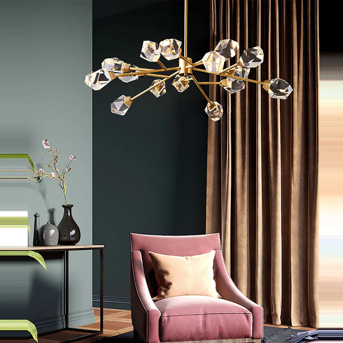 Maison Ornate’s Elegant Modern Crystal Glass Pendant Chandelier with detailed design and sparkling crystals.