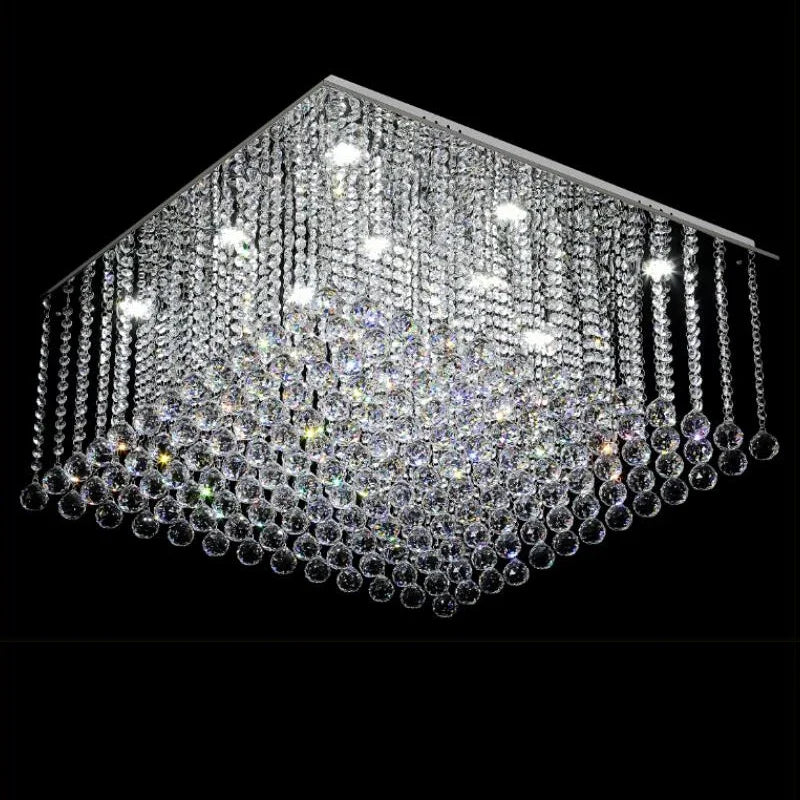 Art Deco crystal chandelier with cascading beads and spheres, blending modern style and classic elegance.