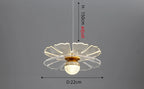 Gold-accented crystal chandelier with flower mesh shade, round bulb, height adjustable to 150 cm.