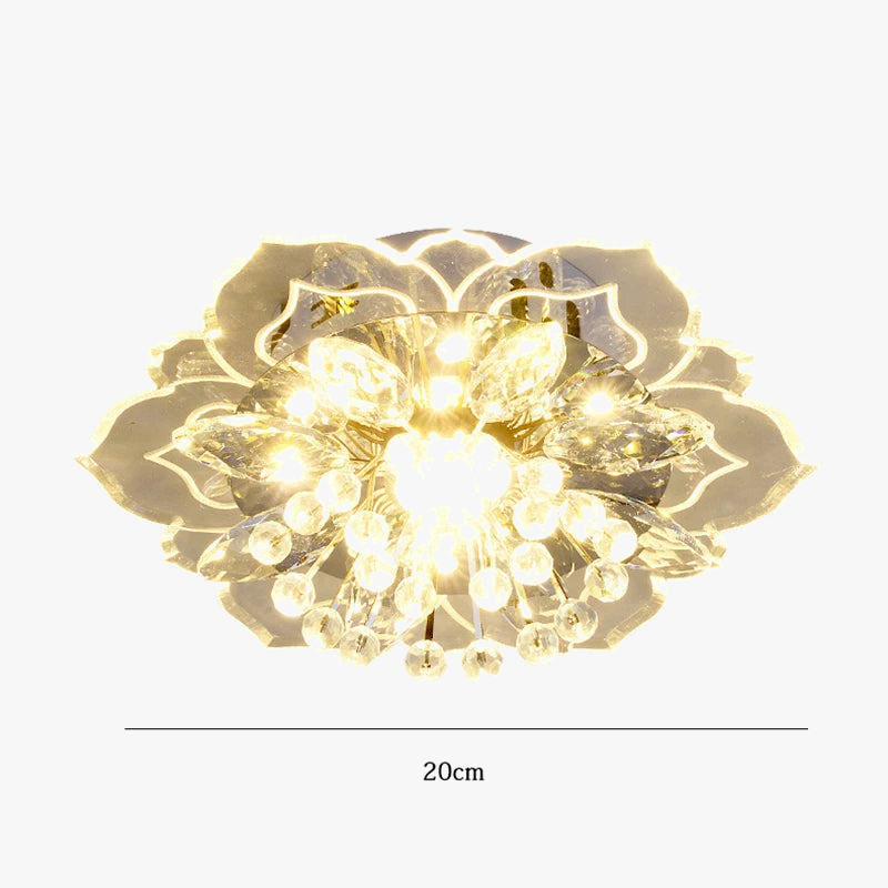 Maison Ornate Crystal Ball Chandelier features colorful glowing crystal petals and hanging beads, floral Art Deco style.