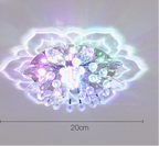 Maison Ornate Crystal Ball Chandelier features colorful LEDs, crystal-like design, and floral reflections, 20 cm wide.