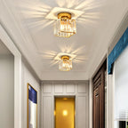 Maison Ornate Crystal Hallway Chandeliers with modern industrial design, casting starburst patterns above.
