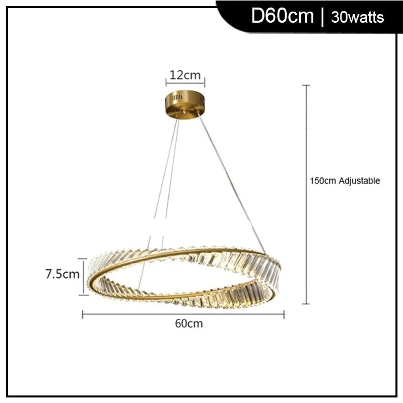 Oval spiral crystal chandelier, 60 cm wide, adjustable to 150 cm, 30W, 12 cm ceiling mount.