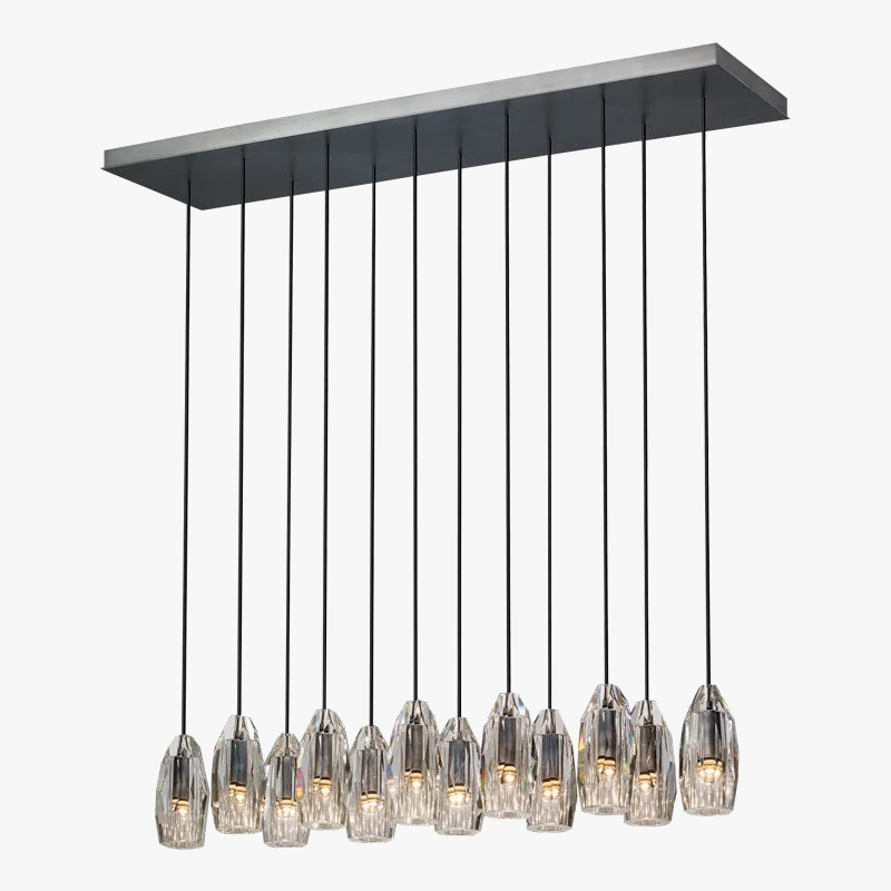 Rectangular Post-Modern Copper Crystal Dining Room Chandelier