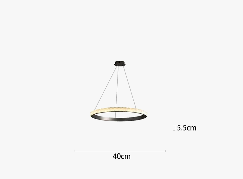 Modern circular black crystal chandelier, three-wire suspension, 40 cm diameter, 5.5 cm height; luxury hotel and villa design.