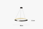 Modern circular crystal chandelier with black ring, illuminated edge, three wire suspension, 80 cm wide.