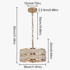 Gold LED-compatible crystal chandelier with ornate glass accents, 80cm height, and 50cm chain.
