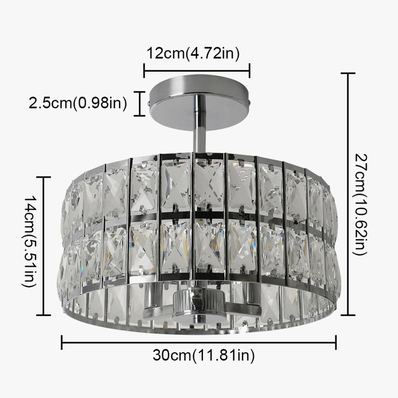 Elegant crystal glass chandelier with chrome finish, LED compatible, 30 cm wide, 27 cm tall.
