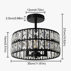 Elegant black Maison Ornate crystal chandelier, LED compatible, 30cm wide, 27cm tall, 12cm base diameter.
