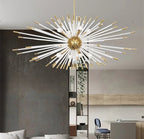 Maison Ornate Golden Crystal Dandelion Shape LED chandelier with gold and white decorative rods.
