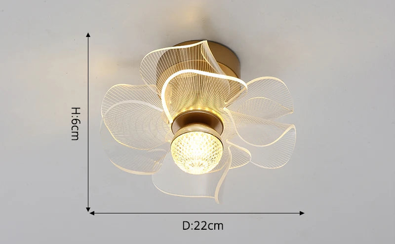 Elegant flower-shaped chandelier with central bulb, translucent crystal petals, 22cm diameter, modern Nordic design.