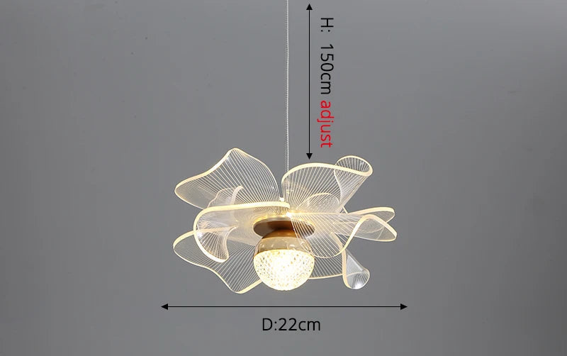 Maison Ornate Nordic Minimalist Chandelier with wavy translucent design, adjustable height, 22 cm diameter.