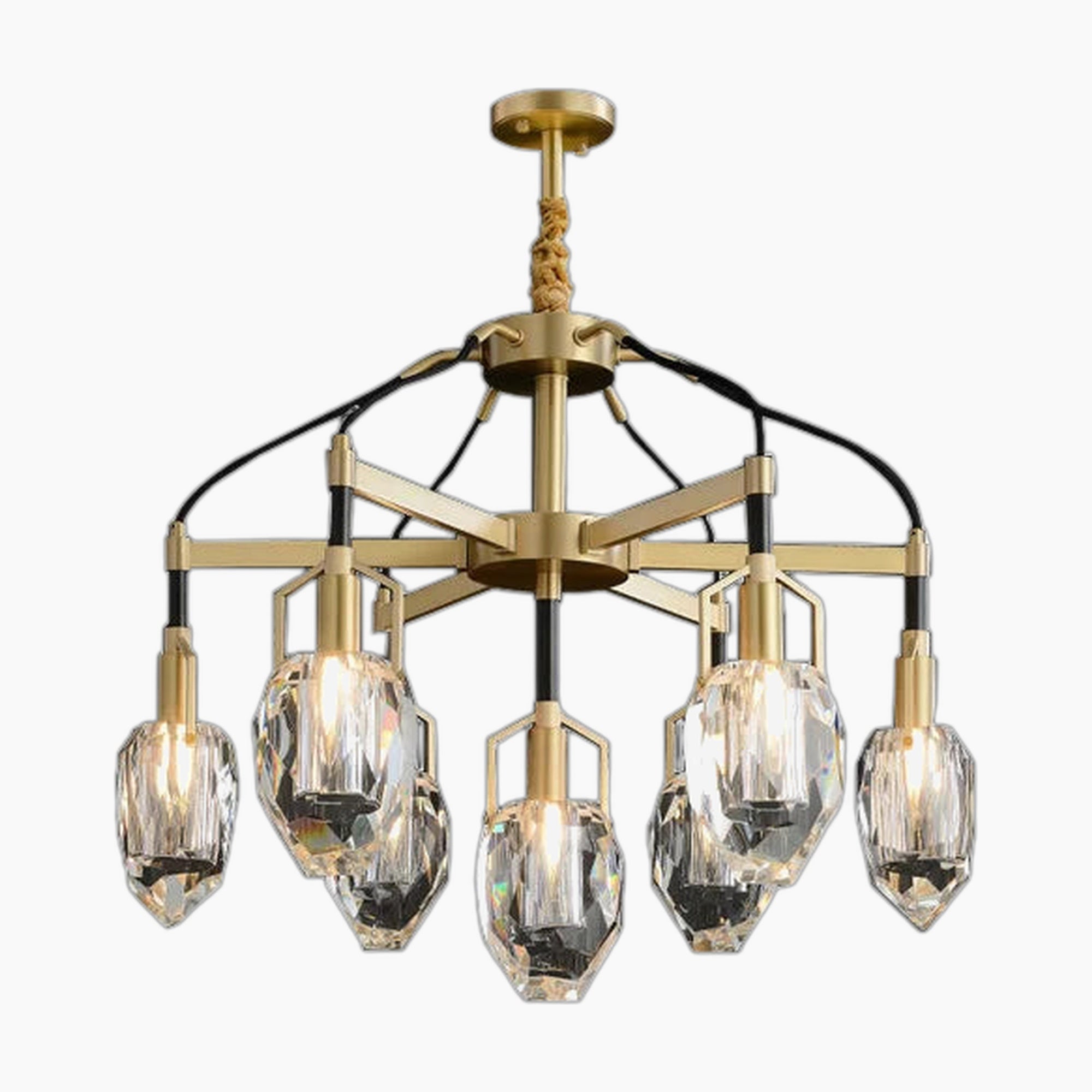 Lustre en cristal moderne avec abat-jour élégant et design sophistiqué.