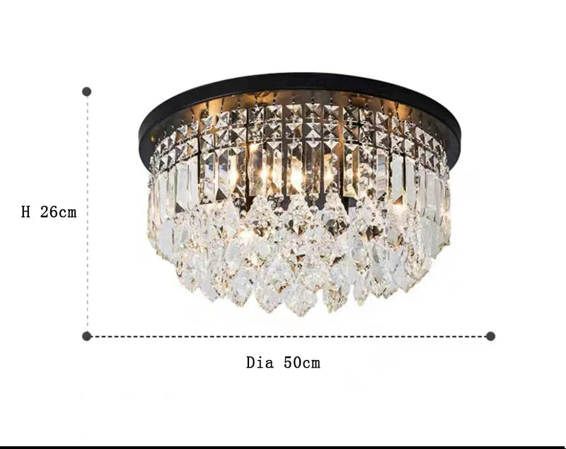 Maison Ornate LED crystal ball chandelier with black base and hanging prisms, 26x50 cm.
